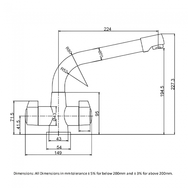 RAK Sofia Cruciform Kitchen Sink Mixer Tap Dual Handle - Chrome