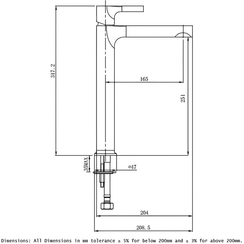 RAK Sorrento Tall Basin Mixer Tap Without Waste - Matt Black