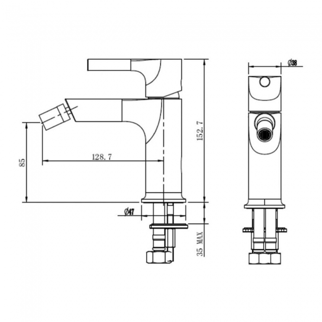RAK Sorrento Bidet Mixer Tap Without Waste - Matt Black