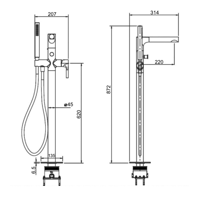 RAK Ceramics Sorrento Bath Shower Mixer Tap RAKSOR3014B Floor