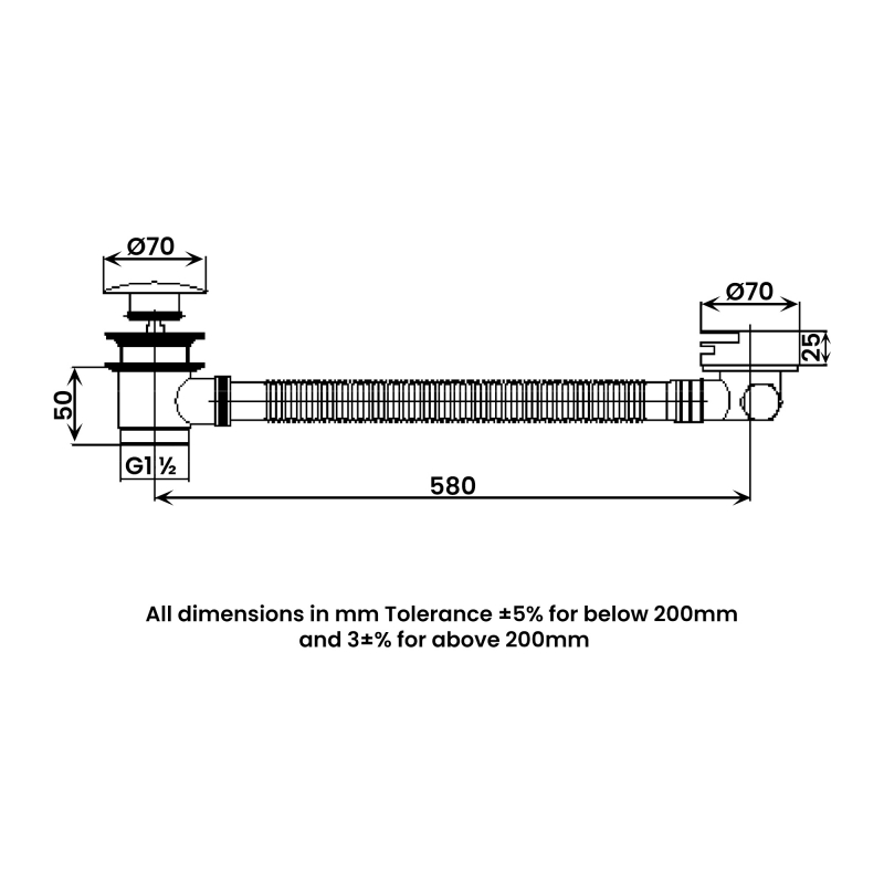 RAK Square Freeflow Overflow Bath Filler with Click Clack Waste - Chrome