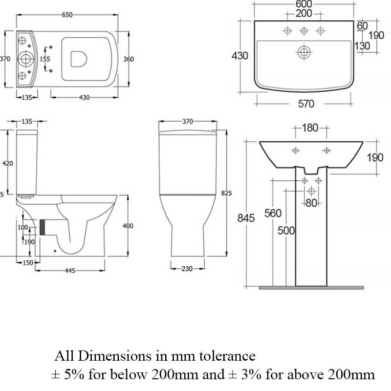RAK Summit Bathroom Suite Close Coupled Toilet and Basin 600mm Wide - 1 Tap Hole