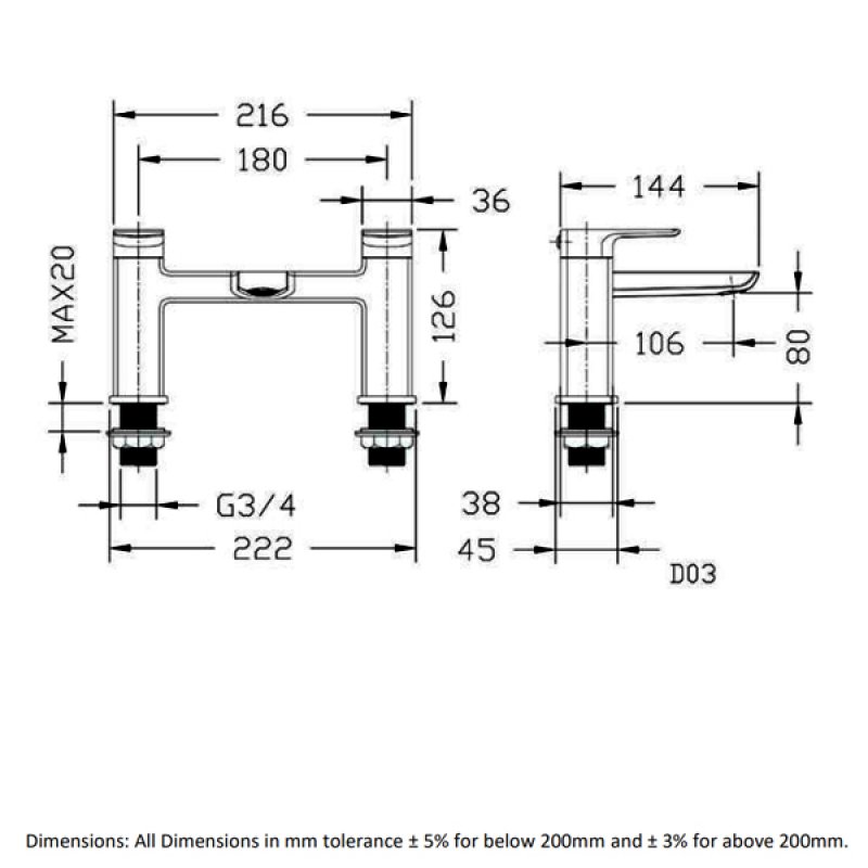 RAK Summit Modern Bath Filler Tap - Chrome