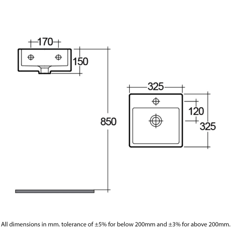 RAK Tasha Mini Square Basin 325mm Wide - 1 Tap Hole