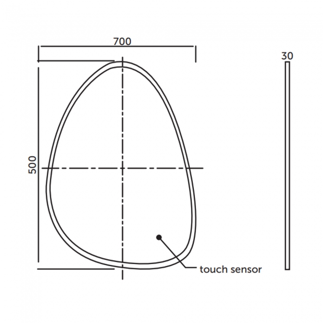 RAK TearDrop LED Illuminated Bathroom Mirror with Touch Sensor 500mm H x 700mm W