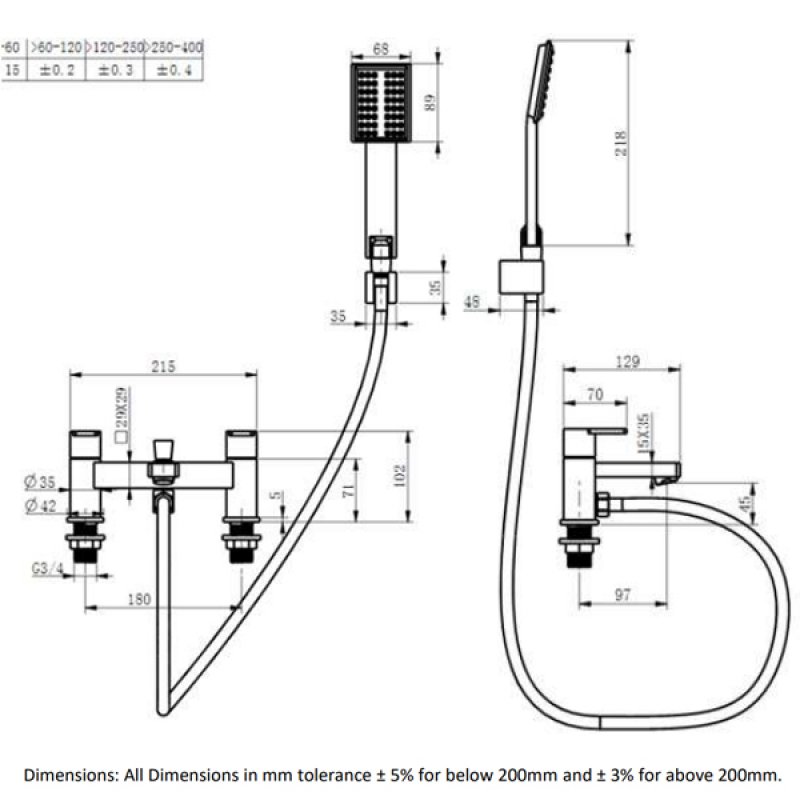 RAK Tonique Bath Shower Mixer with Shower Head and Holder - Chrome