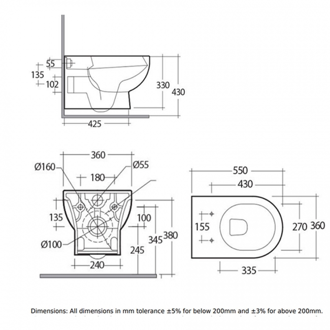 RAK Tonique Rimless Wall Hung Toilet Hidden Fixation - Soft Close Seat