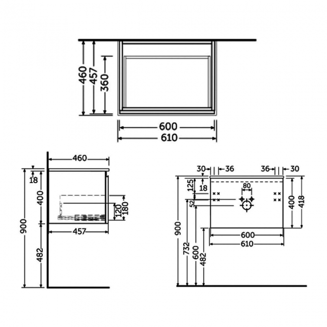 RAK Uno Wall Hung 1-Drawer Vanity Unit with Basin 600mm Wide - Moka Walnut