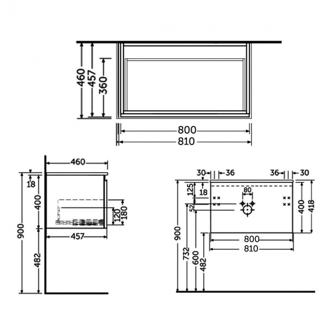 RAK Uno Wall Hung 1-Drawer Vanity Unit with Basin 800mm Wide - Moka Walnut