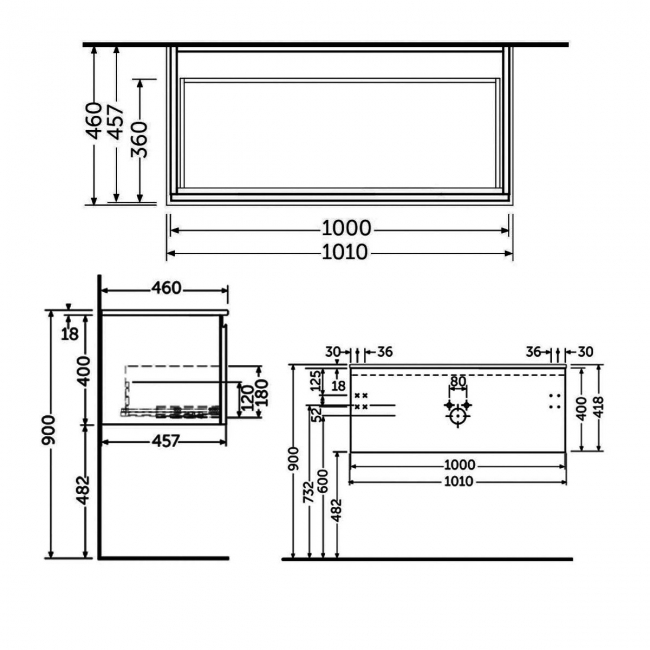 RAK Uno Wall Hung 1-Drawer Vanity Unit with Basin 1000mm Wide - Moka Walnut