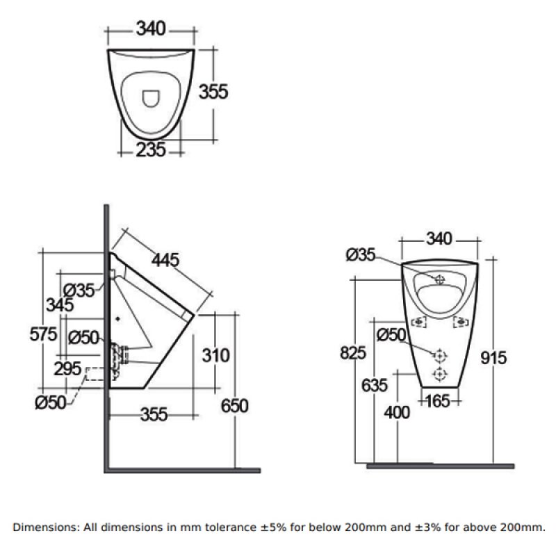 RAK Venice Waterless Urinal Bowl (including Fixing Brackets
