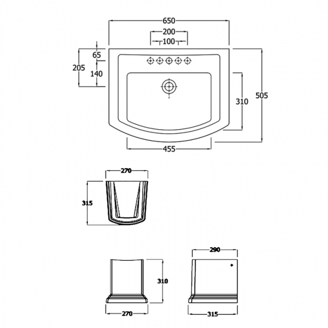 RAK Washington Basin and Semi Pedestal 650mm Wide - 1 Tap Hole