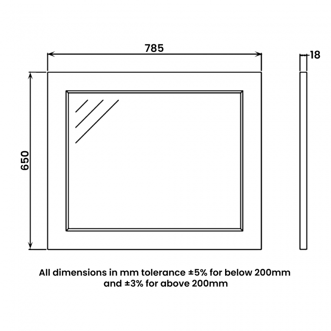 RAK Washington Framed Bathroom Mirror - 650mm H x 785mm W - Cappuccino