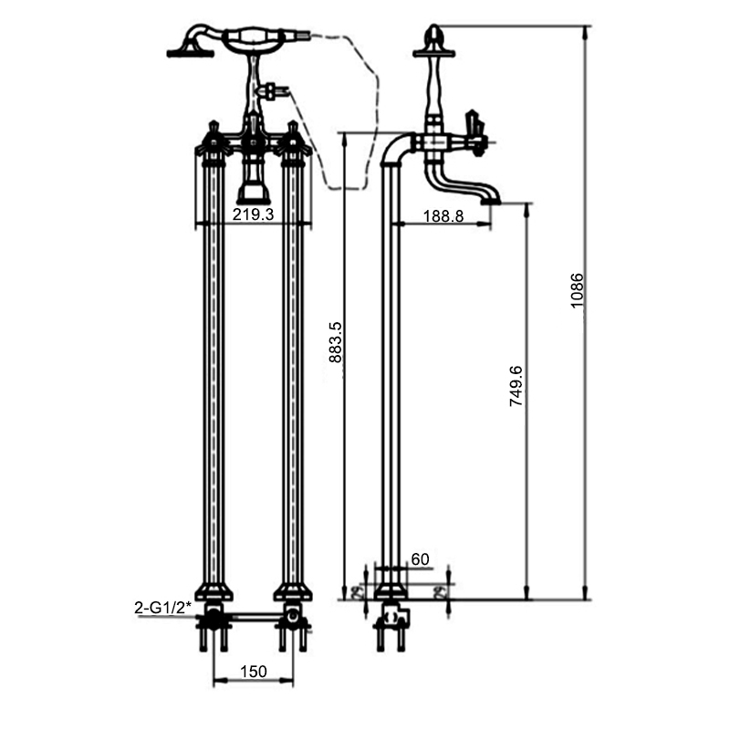 RAK Washington Freestanding Bath Shower Mixer Tap - Chrome