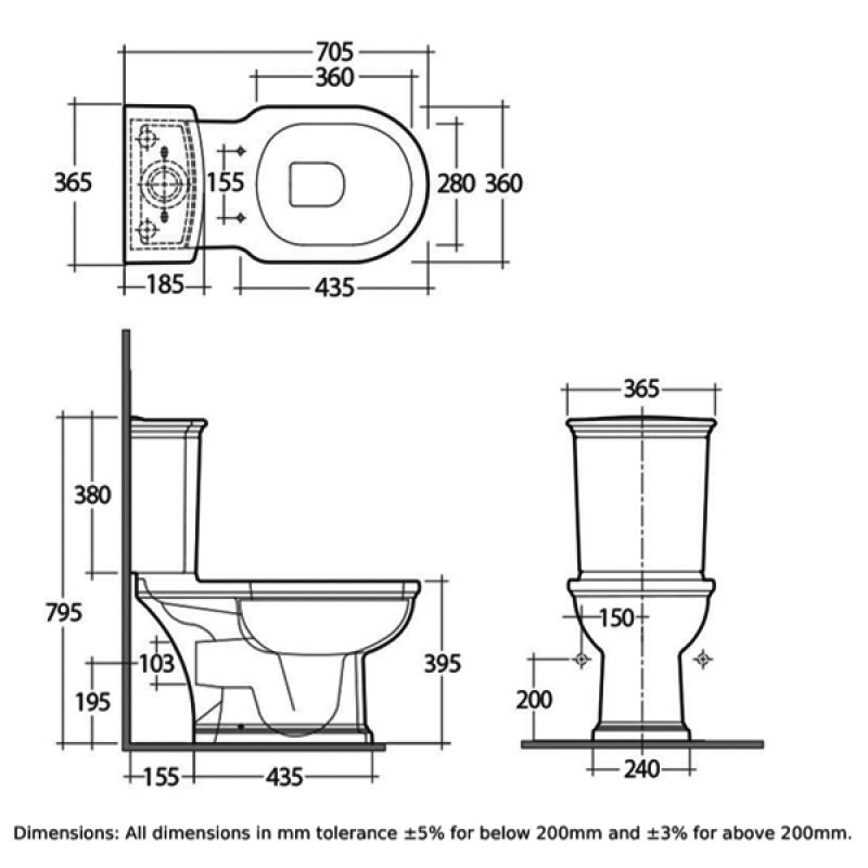 RAK Washington Close Coupled Toilet with Horizontal Outlet & Push Button Cistern - Black Seat