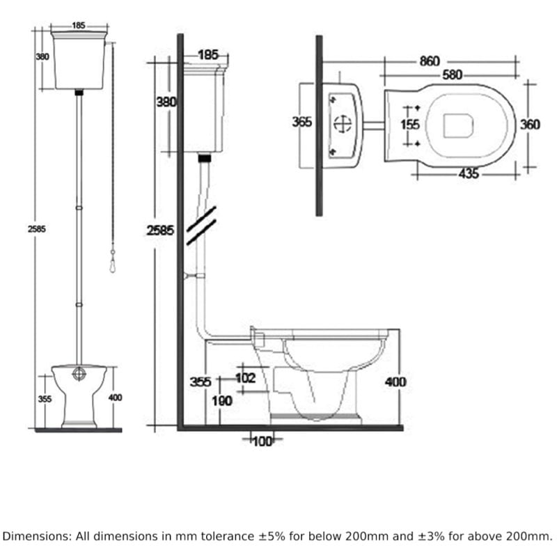 RAK Washington High Level Toilet with Horizontal Outlet - Greige Soft Close Wood Seat