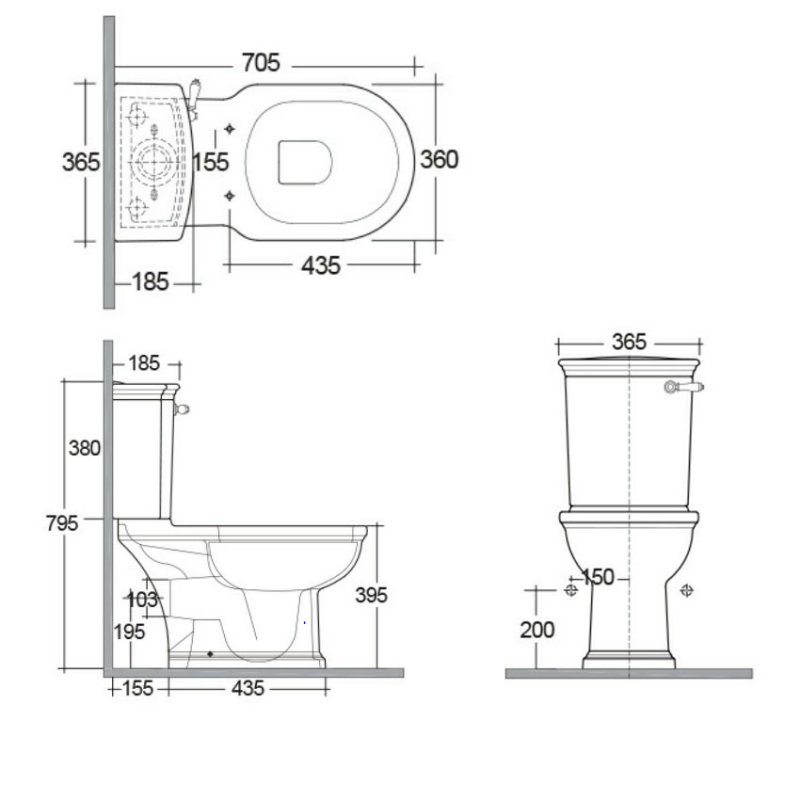 RAK Washington Close Coupled Toilet with Horizontal Outlet & Lever Cistern - Matt Grey Seat