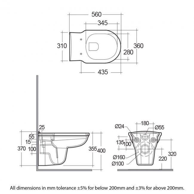 RAK Washington Rimless Wall Hung Toilet - Grey Soft Close Wood Seat