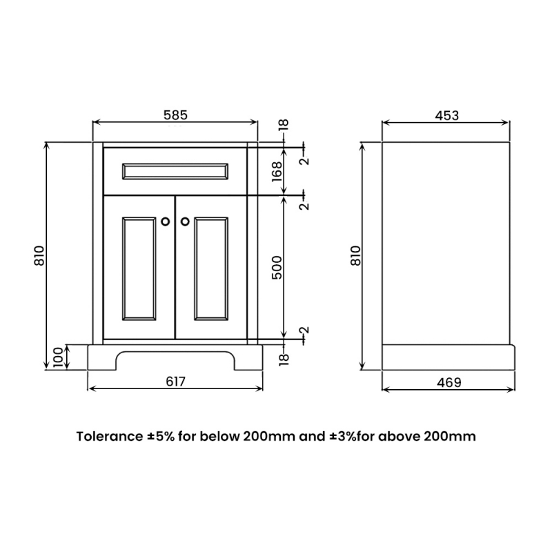 RAK Washington Traditional Floor Standing 2 Door Vanity Unit 600mm Wide - White