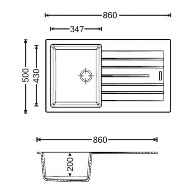 Rangemaster Andesite 1.0 Bowl Inset Kitchen Sink with Waste Kit 860mm L x 500mm W - Ash Black