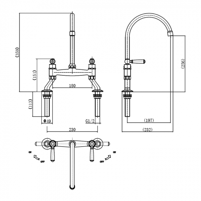 Rangemaster Aquaclassic Belfast Traditional Bridge Dual Lever Kitchen Sink Mixer Tap - Brushed