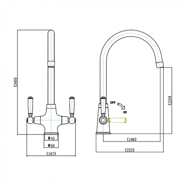 Rangemaster Aquaclassic Dual Lever Kitchen Sink Mixer Tap - Antique Brass/White