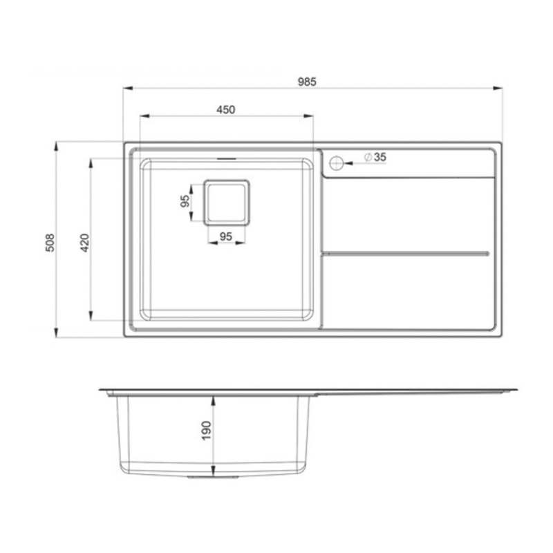 Rangemaster Arlington 1.0 Bowl Inset Kitchen Sink with RH Drainer & Waste Kit 985mm L x 508mm W - Stainless Steel