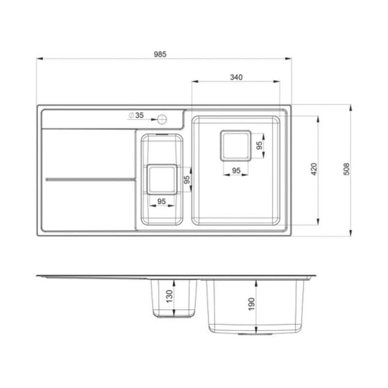 Rangemaster Arlington 1.5 Bowl Inset Kitchen Sink with LH Drainer & Waste Kit 985mm L x 508mm W - Stainless Steel