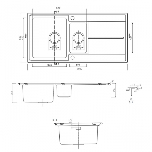 Rangemaster Arlington 1.5 Bowl Inset Kitchen Sink with Waste Kit 1000mm L x 500mm W - Stainless Steel