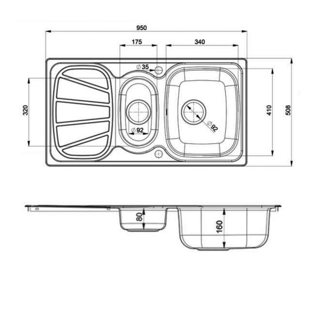 Rangemaster Baltimore 1.5 Bowl Inset Kitchen Sink with Waste Kit 950mm L x 508mm W - Stainless Steel