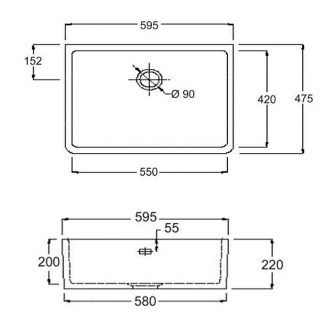Rangemaster Belfast 1.0 Bowl Ceramic Kitchen Sink 595mm L x 475mm W - White