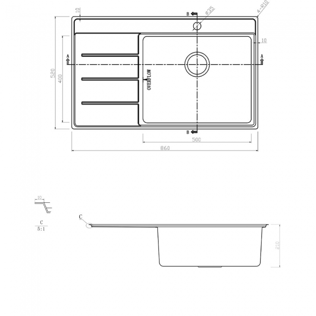 Rangemaster Boston 1.0 Bowl Inset Kitchen Sink RH Drainer with Waste Kit 860mm L x 520mm W - Stainless Steel