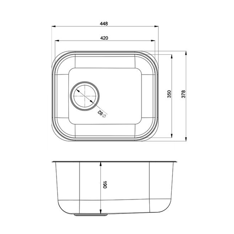 Rangemaster Classic 35 1.0 Bowl Undermount Kitchen Sink with Waste Kit 378mm L x 448mm W - Stainless Steel
