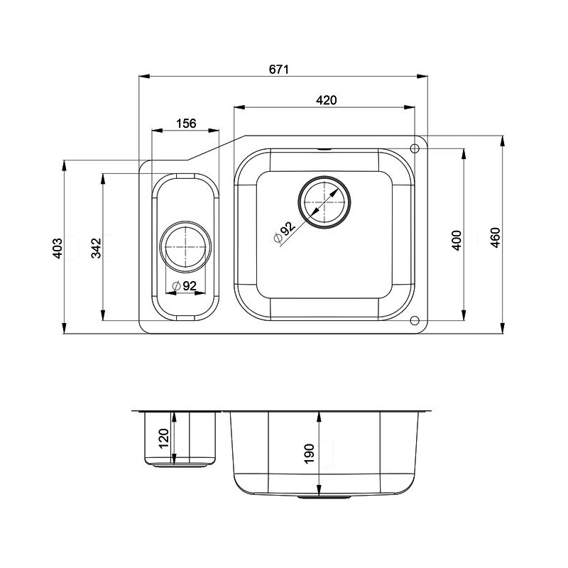 Rangemaster Classic 4015 1.5 Bowl Undermount Kitchen Sink LH with Waste Kit 671mm L x 460mm W - Stainless Steel