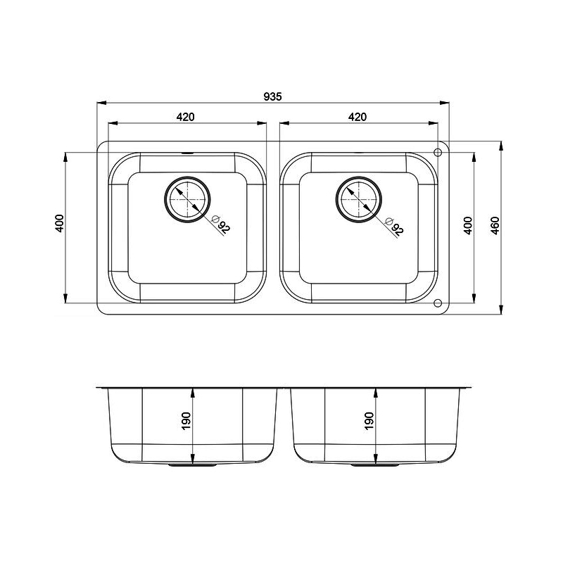 Rangemaster Classic 4040 2.0 Bowl Undermount Kitchen Sink with Waste Kit 945mm L x 460mm W - Stainless Steel