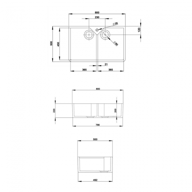 Rangemaster Classic Belfast 2.0 Bowl Ceramic Kitchen Sink 800mm L x 500mm W - White