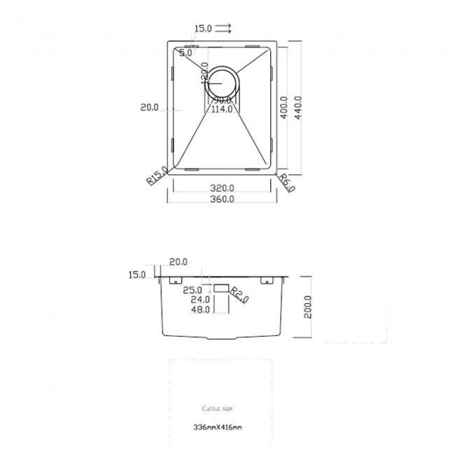 Rangemaster Cubix 1.0 Bowl Kitchen Sink with Waste Kit 360mm L x 440mm W - Stainless Steel