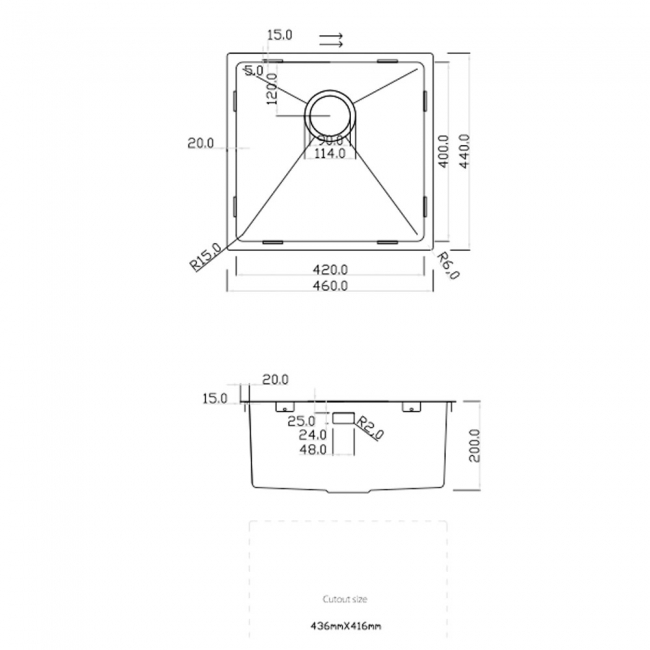 Rangemaster Cubix 1.0 Bowl Kitchen Sink with Waste Kit 460mm L x 440mm W - Stainless Steel
