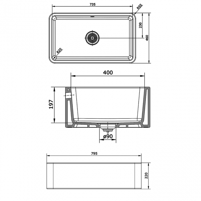 Rangemaster Farmhouse 1.0 Bowl Ceramic Kitchen Sink with Waste Kit 795mm L x 460mm W - White