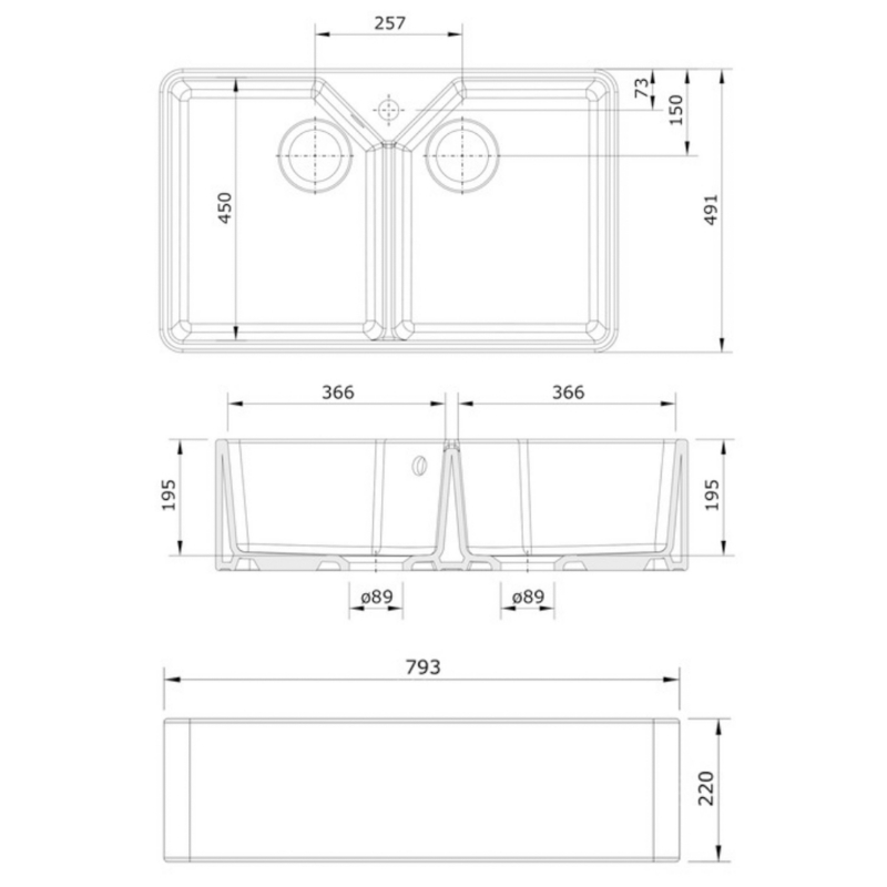 Rangemaster Farmhouse 2.0 Bowl Ceramic Kitchen Sink with Waste Kit 795mm L x 491mm W - White