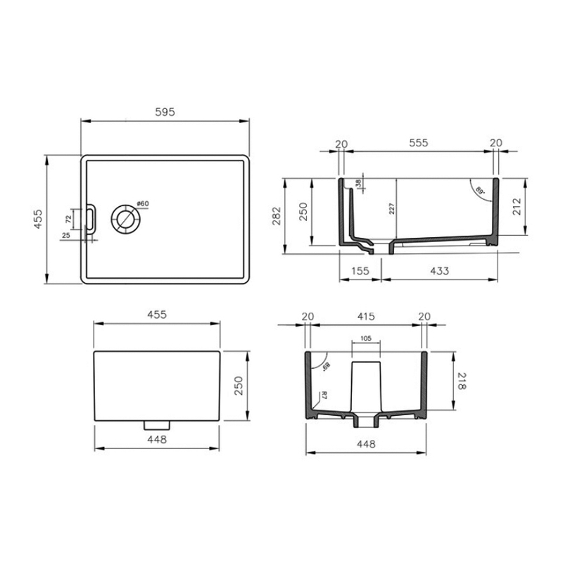 Rangemaster Grange 1.0 Bowl Inset Ceramic Kitchen Sink with Waste Kit 595mm L x 455mm W - White