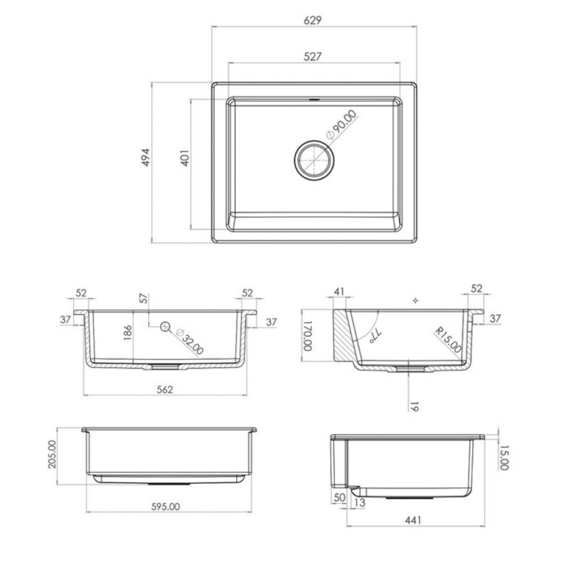 Rangemaster Hartland 1.0 Bowl Inset Ceramic Kitchen Sink with Waste Kit 622mm L x 494mm W - White