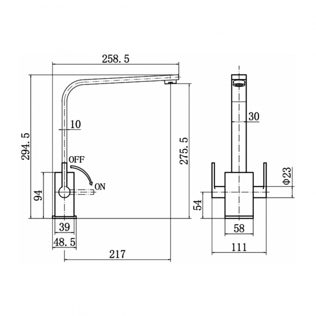 Rangemaster Kube Contemporary Dual Lever Kitchen Sink Mixer Tap - Matt Black  | Dimension Image