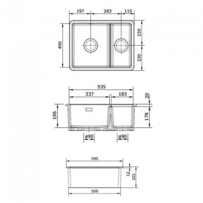 Leisure Loxley 1.5 Bowl Ceramic Kitchen Sink 595mm L x 460mm W - White