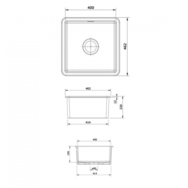 Leisure Loxley 1.0 Bowl Ceramic Kitchen Sink 462mm L x 462mm W - White