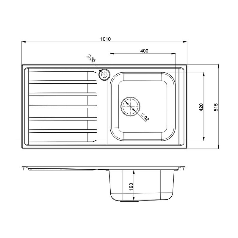 Rangemaster Manhattan 1.0 Bowl Inset Kitchen Sink with LH Drainer & Waste Kit 1010mm L x 515mm W - Stainless Steel