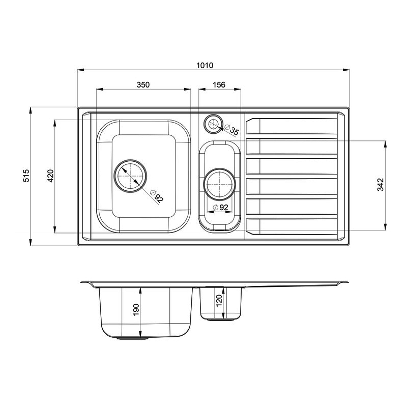 Rangemaster Manhattan 1.5 Bowl Inset Kitchen Sink with RH Drainer & Waste Kit 1010mm L x 515mm W - Stainless Steel