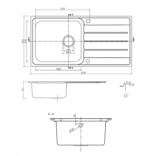 Rangemaster Oakland 1.0 Bowl Inset Kitchen Sink with Waste Kit 1000mm L x 500mm W - Stainless Steel