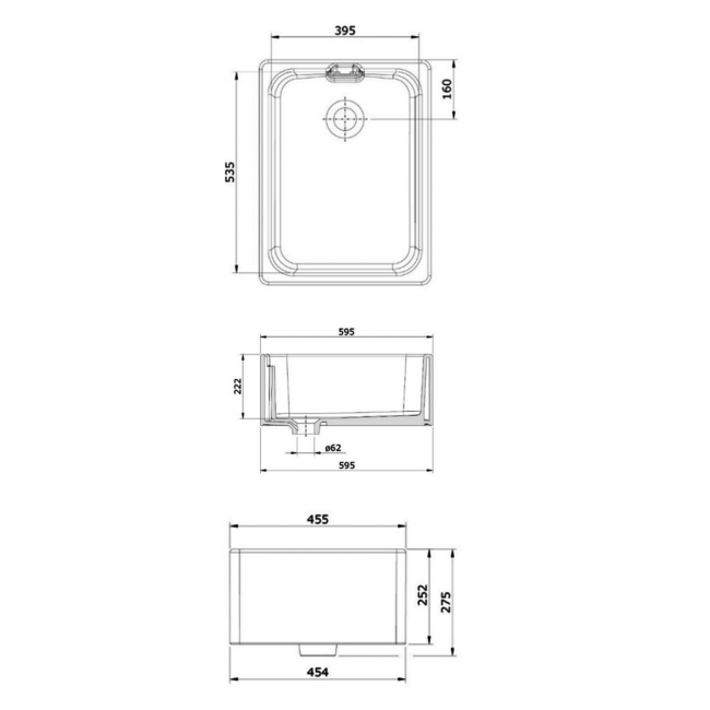 Leisure Primrose 1.0 Bowl Ceramic Kitchen Sink 595mm L x 455mm W - White