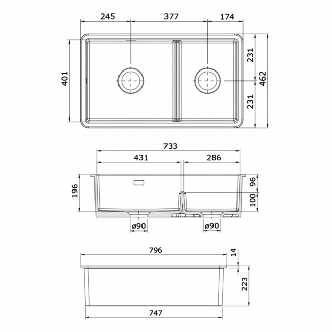 Rangemaster Rustique 2.0 Bowl Ceramic Kitchen Sink with Waste Kit 796mm L x 462mm W - White